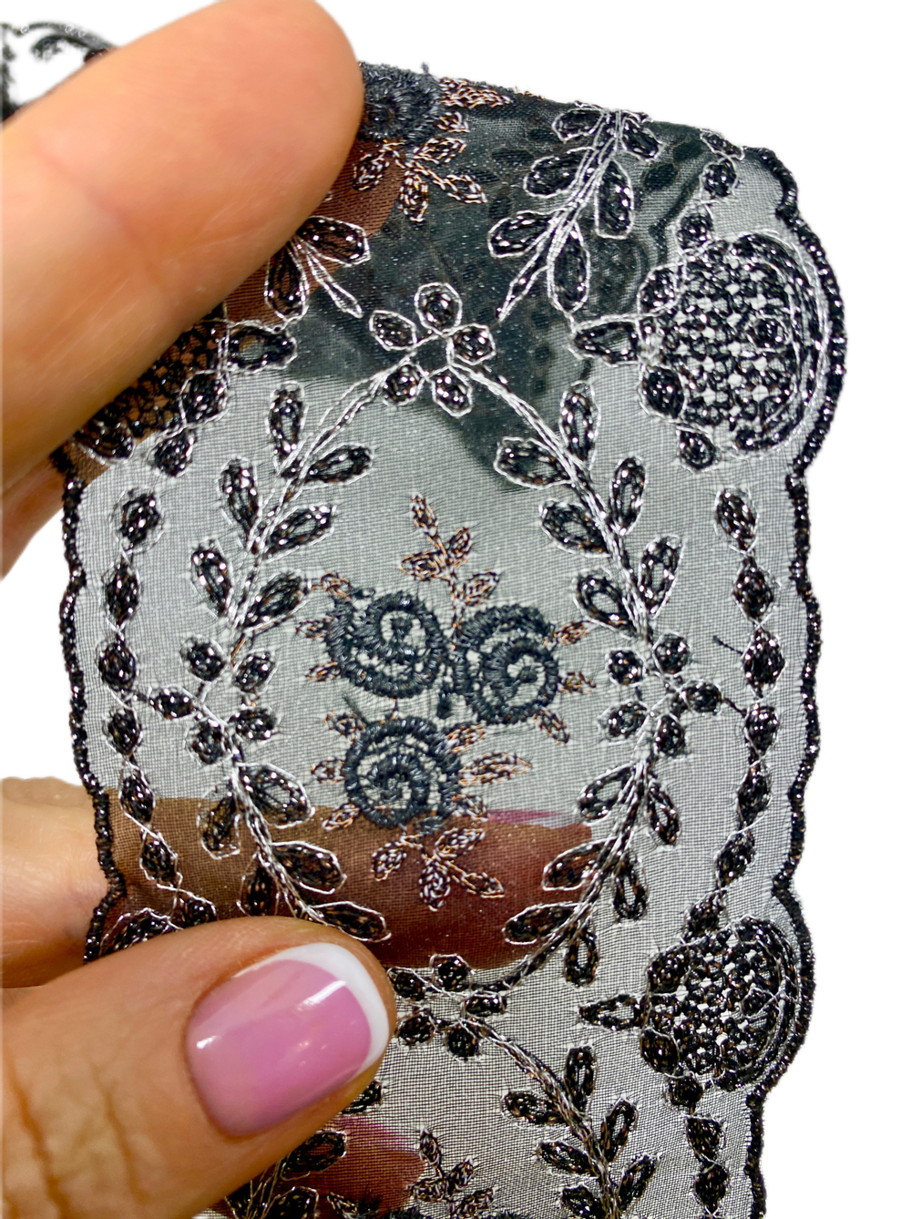 Кружево тонкое на органзе цветное ш-6см Франция. (шелк/люрекс/п/э) 1м