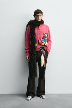 ZARA HARRY LAMBERT X DISNEY ШЕРСТЯНОЙ КАРДИГАН DONALD DUCK, РОЗОВЫЙ