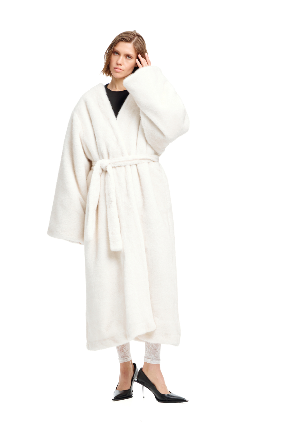 Шуба длинная с манишкой COMEBACK Milk