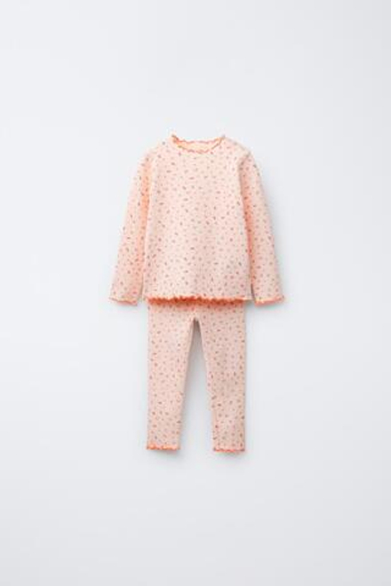 ZARA ПИЖАМА С ЦВЕТОЧНЫМ ПРИНТОМ И НЕОНОВЫМИ КРОМКАМИ, ОРАНЖЕВЫЙ