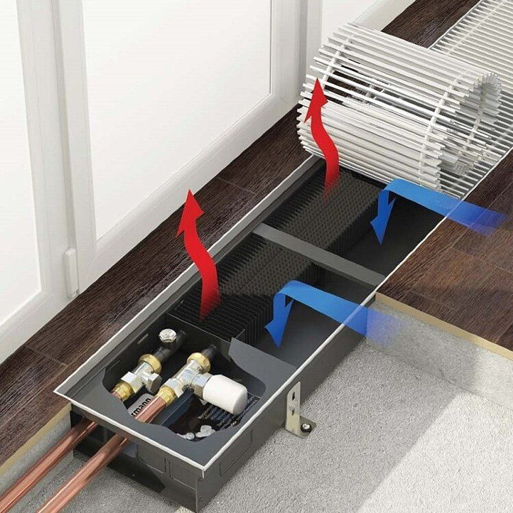 Конвектор внутрипольный Varmann Ntherm 180 х 110 х 1000 (решётка роликовая, натуральный алюминий)