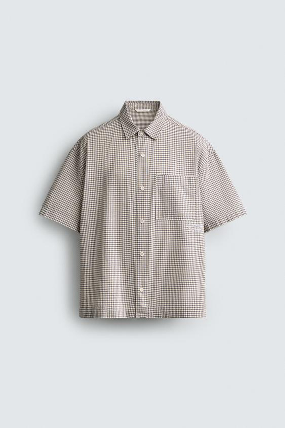 ZARА РУБАШКА RELAXED FIT В КЛЕТКУ С ВЫШИВКОЙ, СИНИЙ