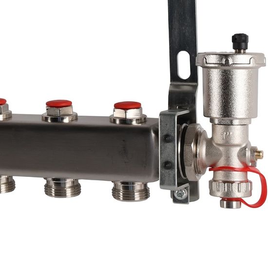 Коллектор Rommer 1"x3/4" на 9 контуров с запорными клапанами в сборе (нерж. сталь) RMS-3210-000009