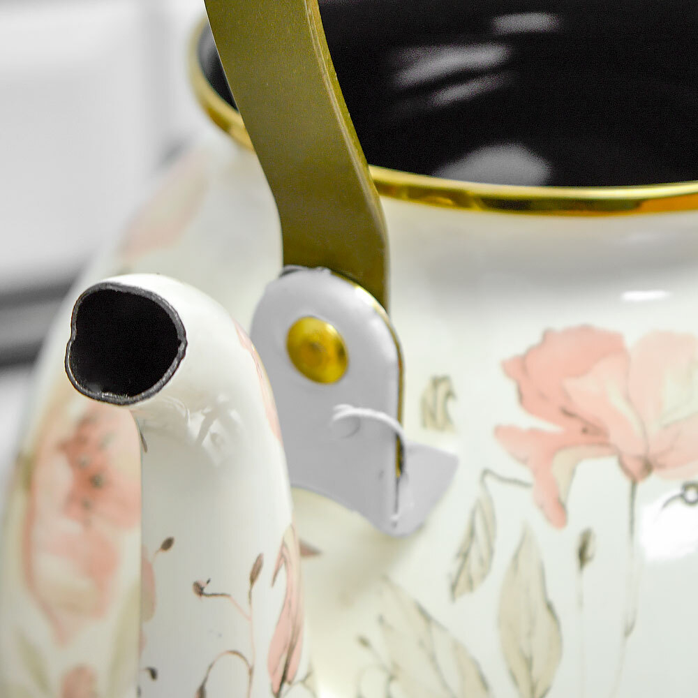 Чайник 2,6л эмаль "Flowers", индукция, комб. ручка "под золото", Z-4501