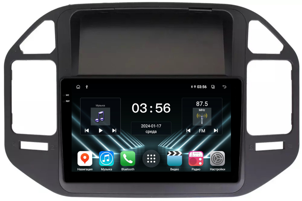 Магнитола для Mitsubishi Pajero 3, Montero 3 1999-2006 (рамка черная) - FarCar DX3237M монитор 9.5" IPS на Android 13, 4+64Гб, CarPlay