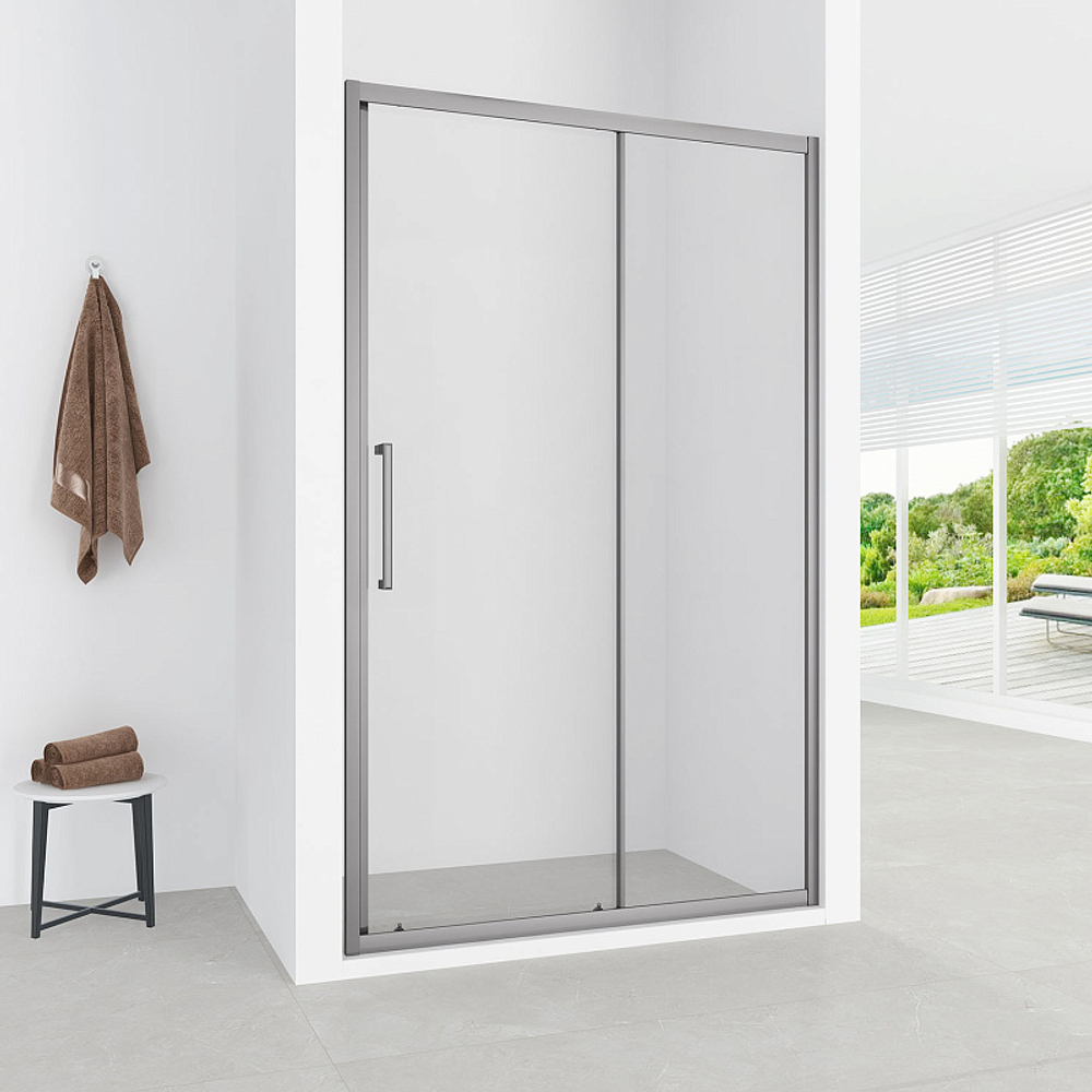 Душевая дверь Loranto раздвижная 120х190, толщина полотна 6мм универсальная, цвет профиля серый матовый