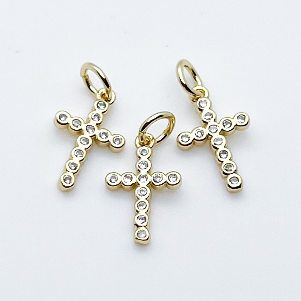 Подвеска Крест, позолота, фианиты, размер 14*9 мм, цена за 1 шт