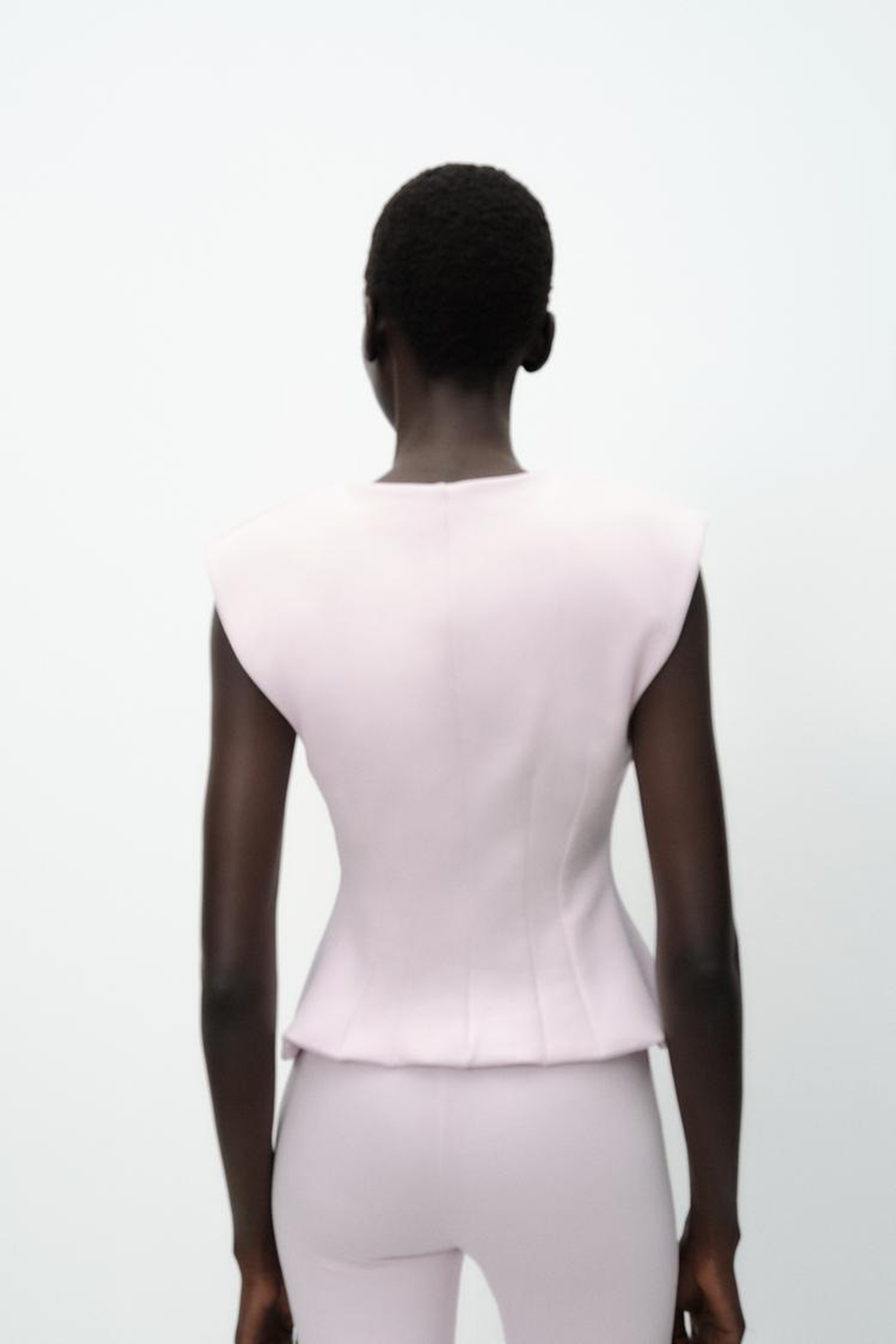 ZARA ТОП ИЗ ИНТЕРЛОКА БЕЗ РУКАВОВ, РОЗОВЫЙ