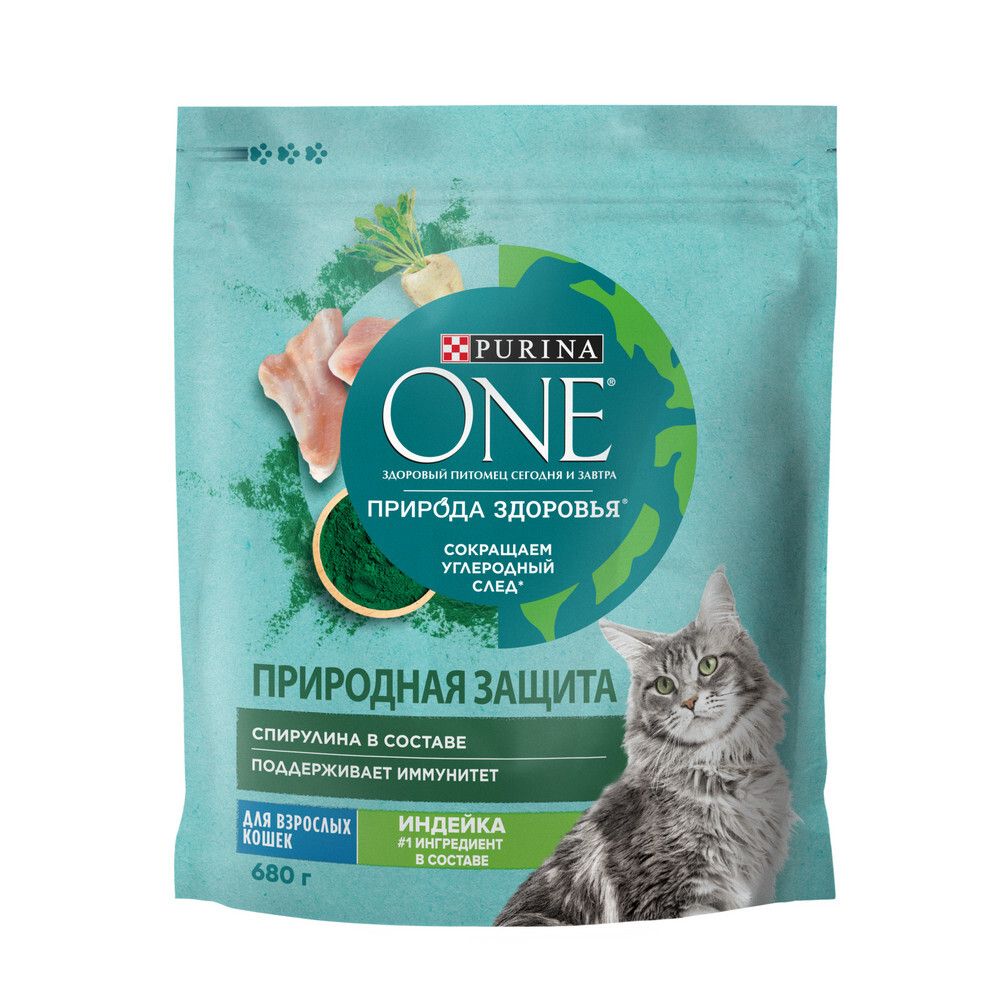 Сухой корм Purina ONE Природа Здоровья для взрослых кошек с индейкой и спирулиной 680 г