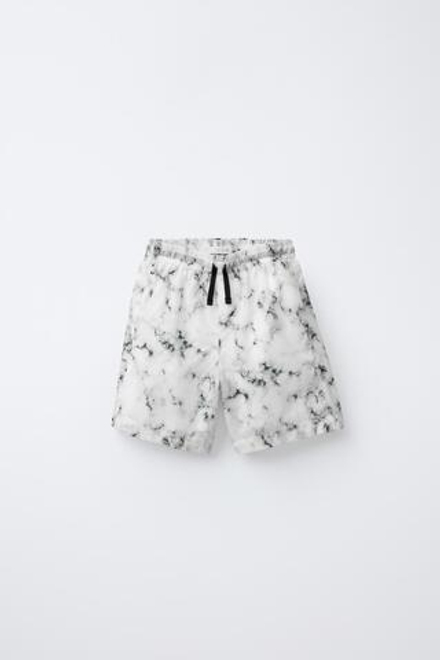 ZARA ШОРТЫ С ПРИНТОМ ТАЙ-ДАЙ, БЕЛЫЙ/ЧЕРНЫЙ