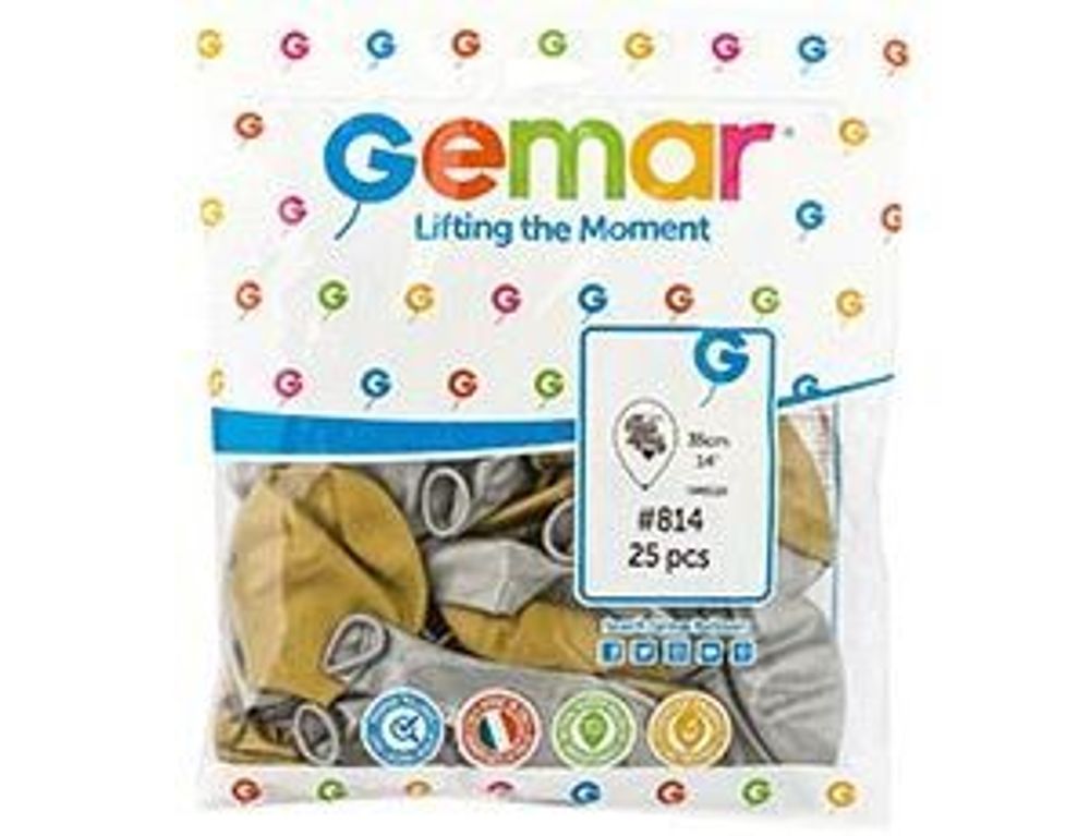 Шар (14"/36 см) С ДР Сердце 2цв металлик 25 шт.