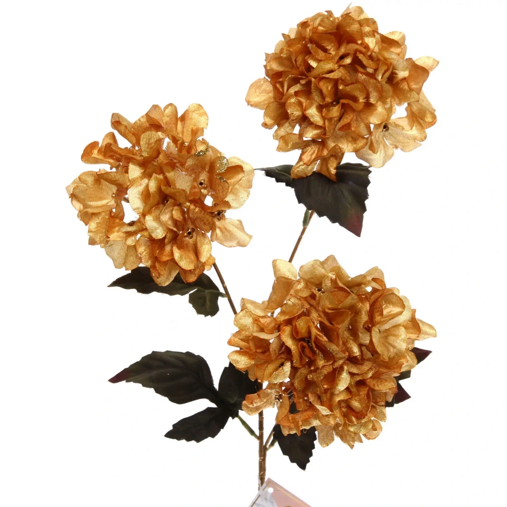 Искусственные цветы «FLOWERS GLAMOUR» 70см Гортензии 3 цветка золотые