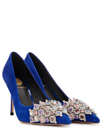 Женские замшевые туфли синие с камнями
