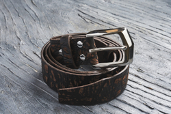 Ремень из крупной текстурной итальянской кожи, цвет «кофейный», хромированная пряжка