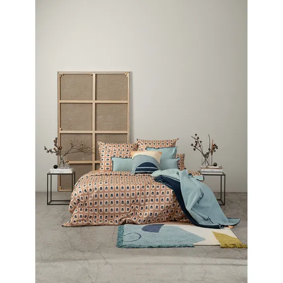 Комплект постельного белья полутораспальный из сатина бежево-розового цвета с принтом "Blossom Time", Cuts&Pieces