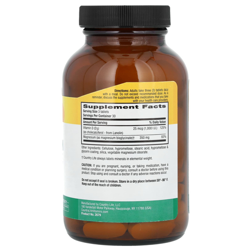 Country Life, Высокая усвояемость, глицинат магния двойного действия, 90 таблеток