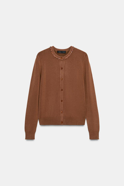 ZARА КАРДИГАН С КОНТРАСТНЫМИ ДЕТАЛЯМИ, КОРИЧНЕВЫЙ