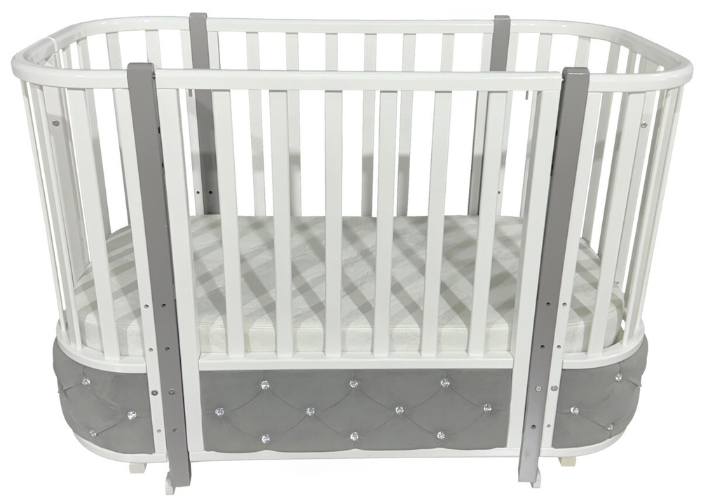 Детская кроватка ByTwinz Violetta 7 велюр, поперечный маятник, колесо белый/серый