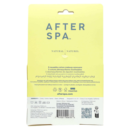AfterSpa, многоразовые хлопковые спонжи для снятия макияжа с сумочкой для стирки, набор из 6 предметов