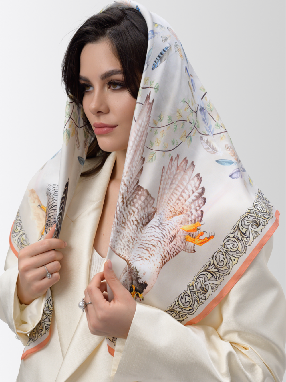 Платок «Полёт соколов» 100% шёлк