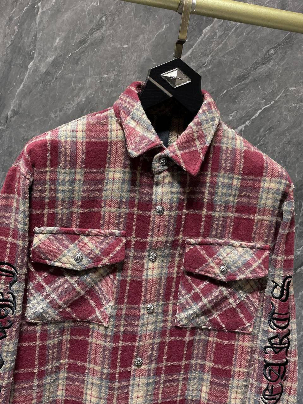 Красная рубашка в белую клетку Chrome Hearts