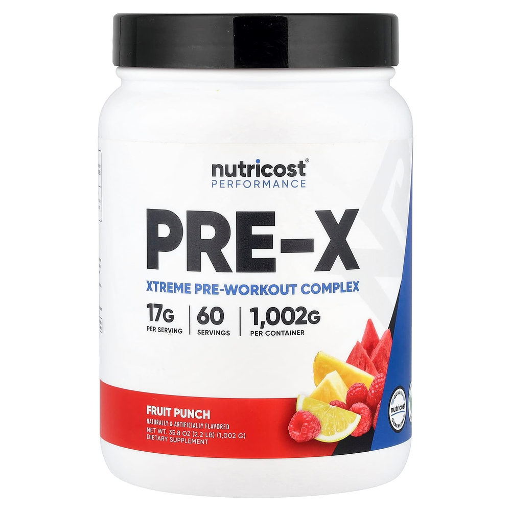Nutricost, Performance, PRE-X, предтренировочный комплекс Xtreme, со вкусом фруктового пунша, 1002 г (2,2 фунта)