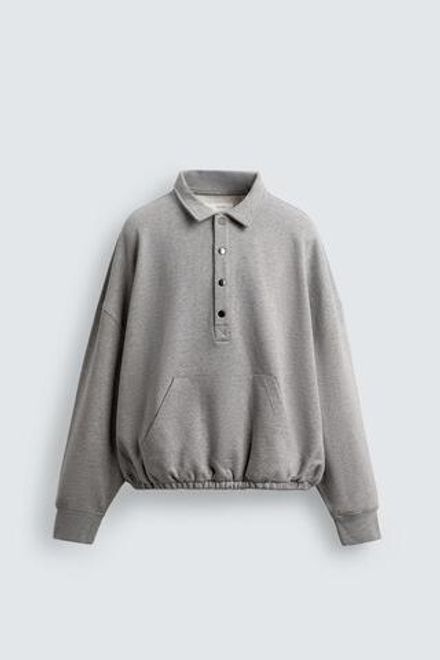 ZARA ТОЛСТОВКА-ПОЛО СВОБОДНОГО КРОЯ, СЕРЫЙ МЕЛАНЖ