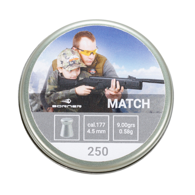 Пульки Borner "Match"  к. 4,5 мм вес 0,58г (250 штук)