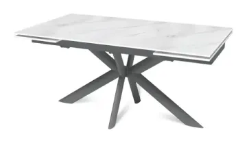 Стол "СТРОНГ" 160-240, керамика Snow Mountain матовая, опоры черный муар
