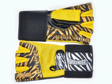 Перчатки тренировочные для тяжёлой атлетики без пальцев, материал: кожа, ткань. Цвет жёлтый. Размер М.