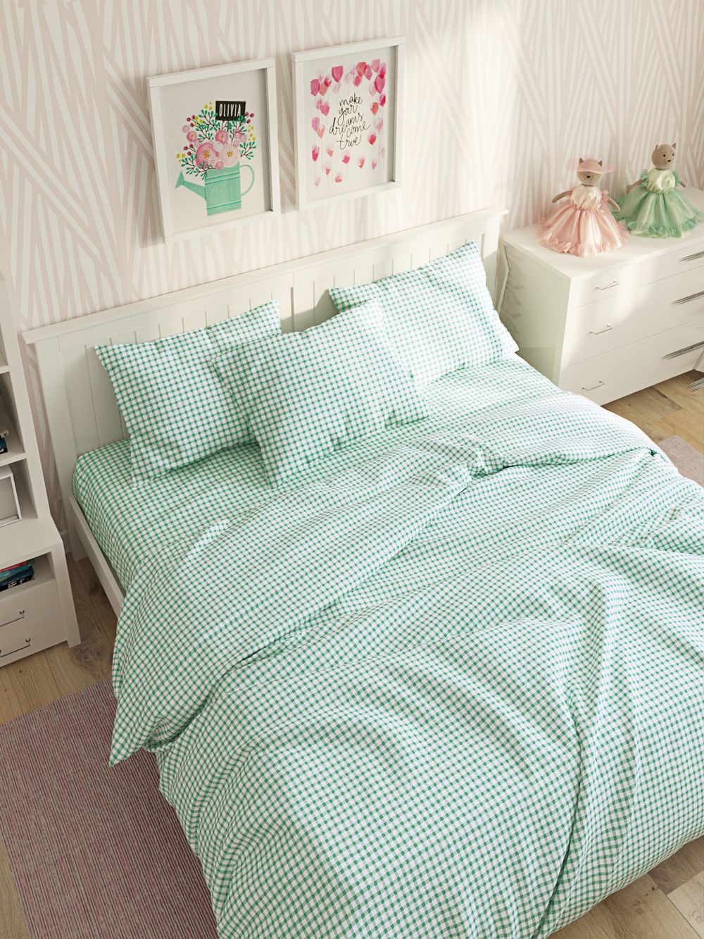 Простынь на резинке Сказка "Зеленая клеточка" 90х200 см, перкаль