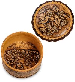 Народные промыслы BST-118/ 4 Шкатулка «Птицы» мал. (береста)