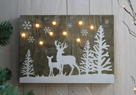 Рождественская декорация Олени в лесу, размер 30*40 см., Svetlitsa (17-222)
