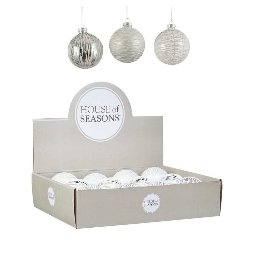 Набор елочных игрушек 12шт 8см House of Seasons Шар белый 3 вида 84009
