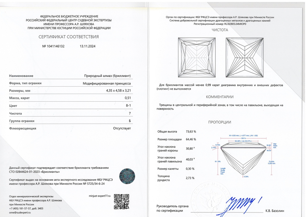 Бриллиант 1041146132 Мод.П-0,51-8-1/7 Б