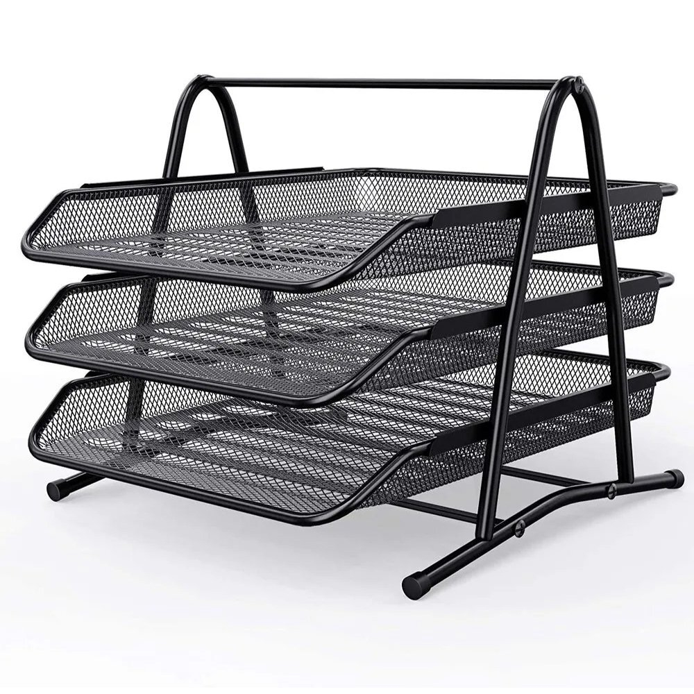 Лоток для бумаг горизонтальный, сборный, секционный Alingar, 3 отделения, металл, черный