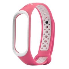 Силиконовый спортивный ремешок с дырочками Sport Band with Holes для Xiaomi Mi Band 3, 4 (Розовый с белым)