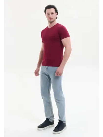 Футболка V-вырез однотонная облегающая