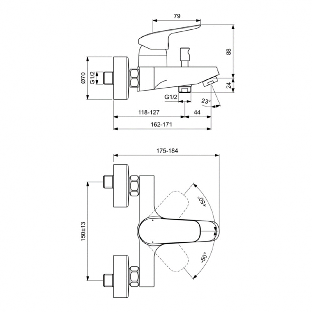 CERAFLEX Настенный смеситель для ванны/душа B1721AA