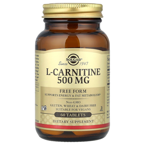 Solgar, L-карнитин, свободная форма, 60 таблеток (500 мг в 1 таблетке)