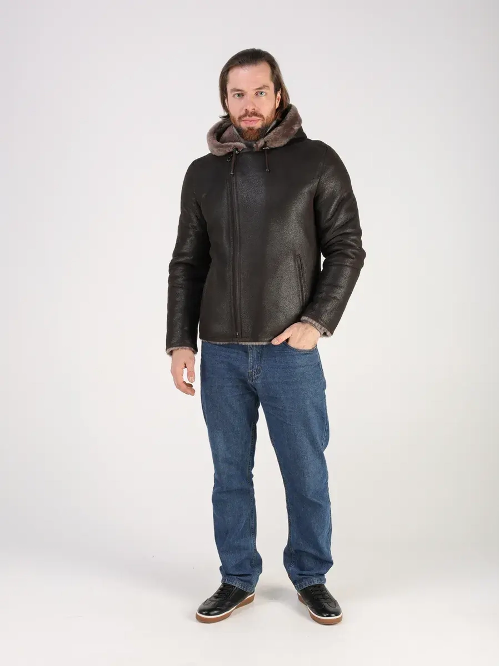 Дубленка зимняя куртка натуральная с капюшоном косуха