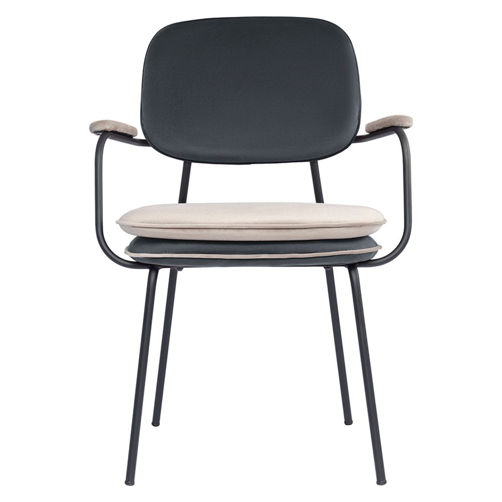 Стул с подлокотниками и контрастным кантом Pea, велюр, темно-серый/бежевый