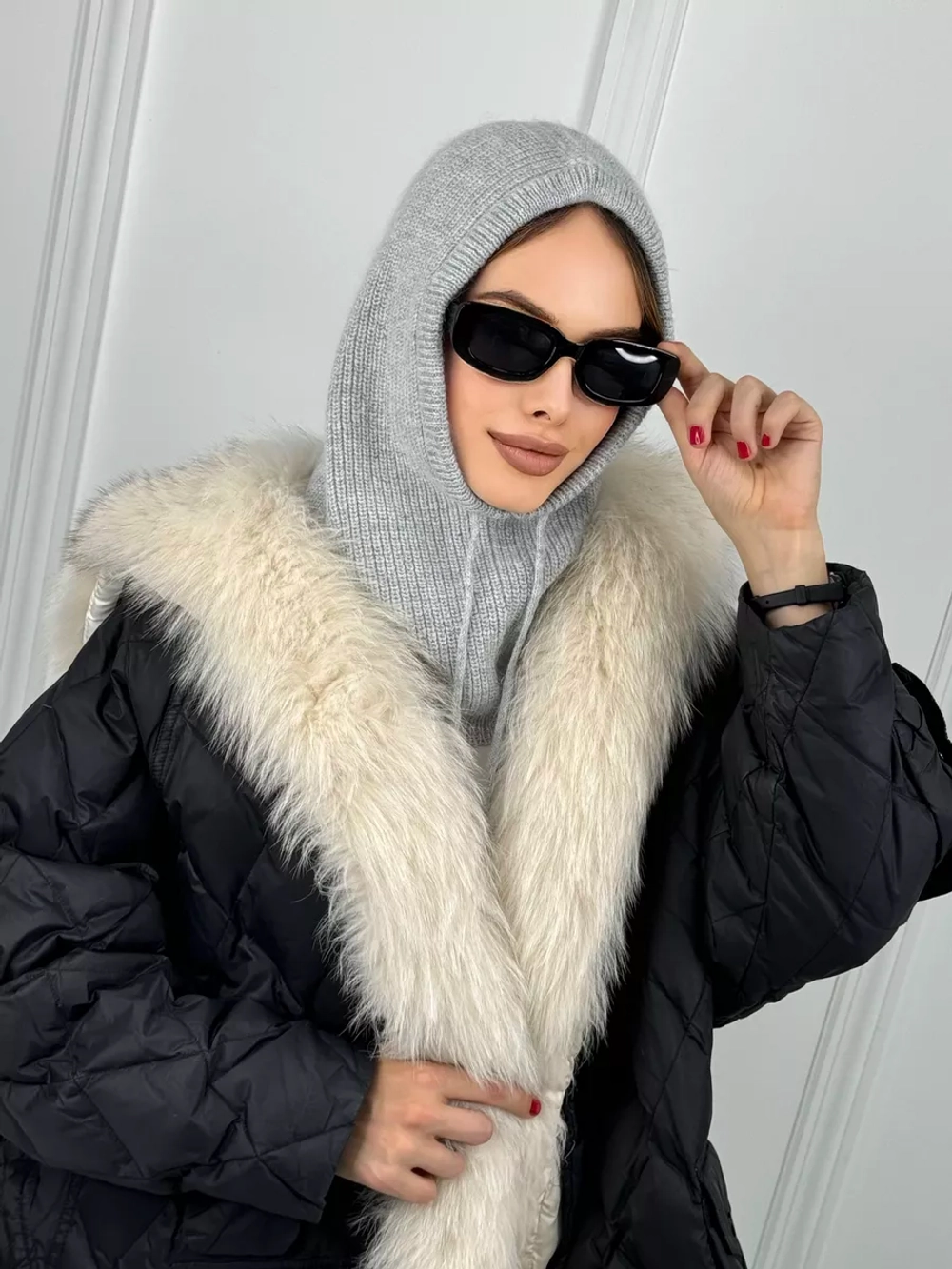 капор зимний и осенний капюшон- снуд вязаный ангора