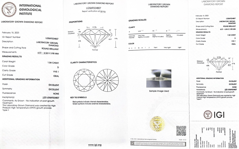 Лабораторно-выращенный бриллиант Кр-57 6.51-6.54 мм D/VVS1 1.04 ct