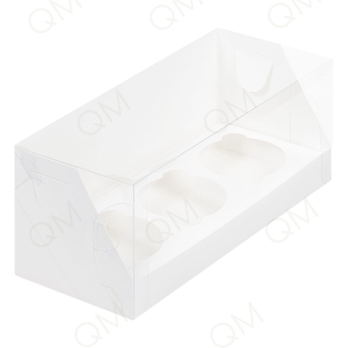 Коробка под капкейки с пластиковой крышкой 240*100*100 мм (3) (белая), 50шт