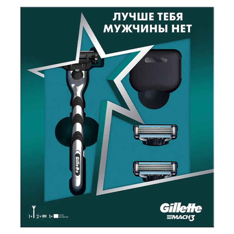 Набор Gillette бритва б/опас Mach3 с 2 сменными кассетами + чехол для бритвы 1 шт 1 шт