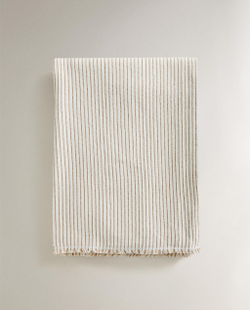 Zara Home плед из хлопка, коричневый, в полоску