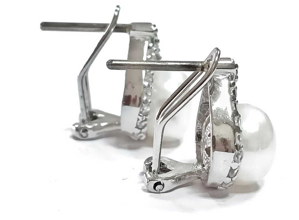 Ювелирные серьги из серебра ,вставка фианиты,жемчуг культивированный