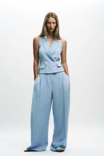 ZARA ЖИЛЕТ-ХАЛТЕР НА ЗАПÁХЕ, НЕБЕСНО-ГОЛУБОЙ