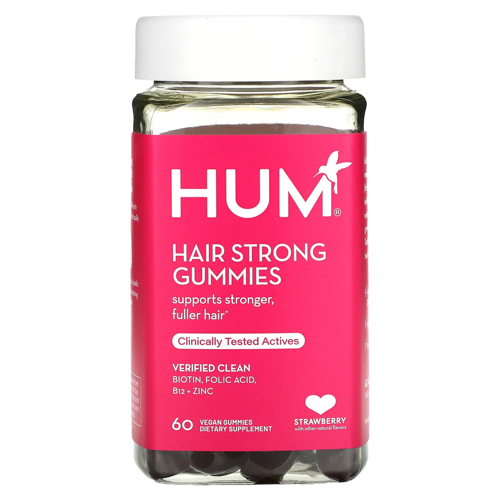 HUM Nutrition, жевательные таблетки для укрепления волос, со вкусом клубники, 60 веганских жевательных таблеток